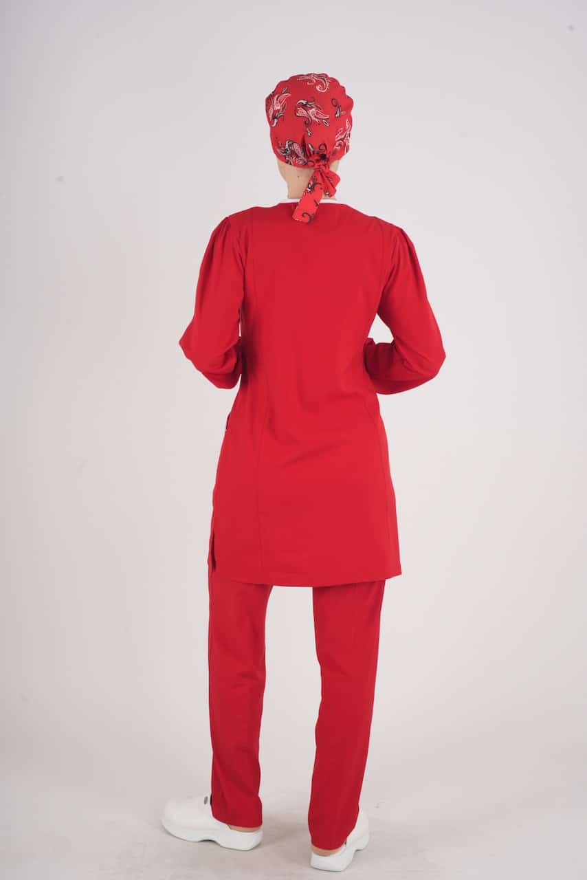 წითელი რბილი ლიკრას სამედიცინო კომპლექტი ექთნისთვის/ექიმისთვის