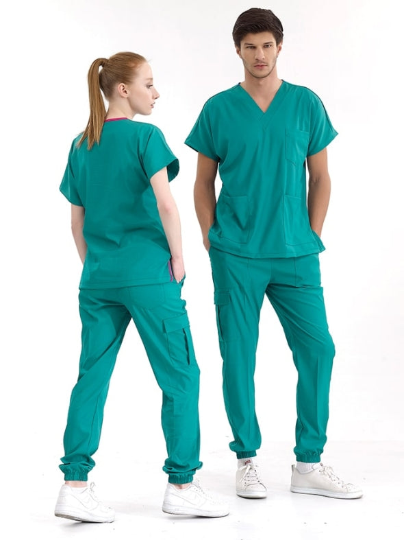 ქირურგიული მწვანე ექიმის, ექთნის სამედიცინო სკრაბების ნაკრები, ლუქს ლიკრას ქსოვილი