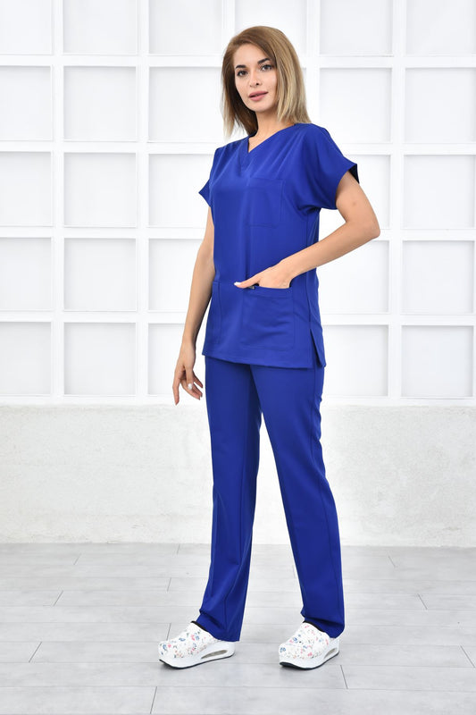 ლურჯი - ელექტრიკი სამედიცინო სკრაბი. უნისექსი ექიმებისთვის და ექთნებისთვის.მედ. პერსონალისთვის