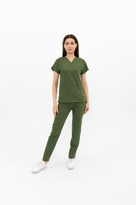 სამხედრო- მუქი მწვანე. .ალპაკა. სამედიცინო სკრაბი. უნისექსი ექიმებისთვის და ექთნებისთვის.მედ. პერსონალისთვის