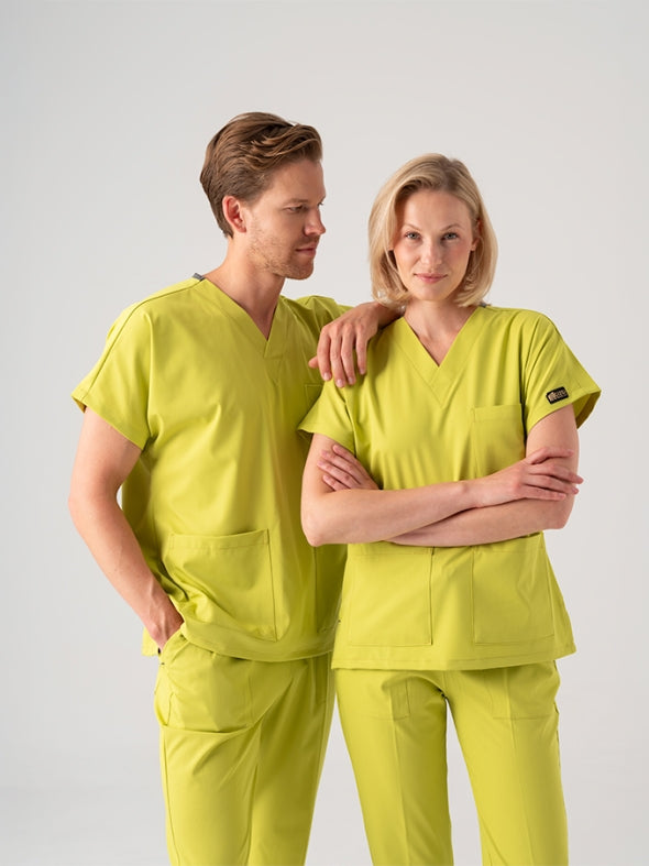 ნეონის მწვანე Dr. Greys-ის ექიმის, ექთნის სამედიცინო სკრაბების ნაკრები, საუკეთესო ლიკრას ქსოვილი