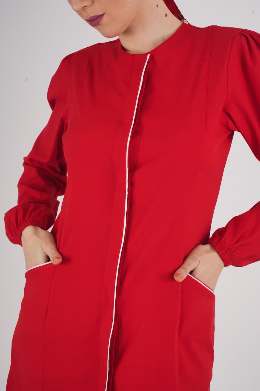 წითელი რბილი ლიკრას სამედიცინო კომპლექტი ექთნისთვის/ექიმისთვის