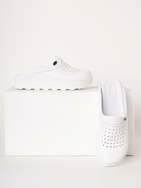 თეთრი, ქალის სამედიცინო სანდლები, ნამდვილი ტყავის, ოქროსფერი, ექიმის/ექთნის სტილში, საბო