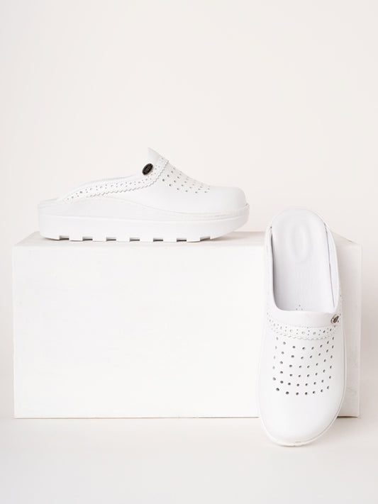 თეთრი, ქალის სამედიცინო სანდლები, ნამდვილი ტყავის, ოქროსფერი, ექიმის/ექთნის სტილში, საბო