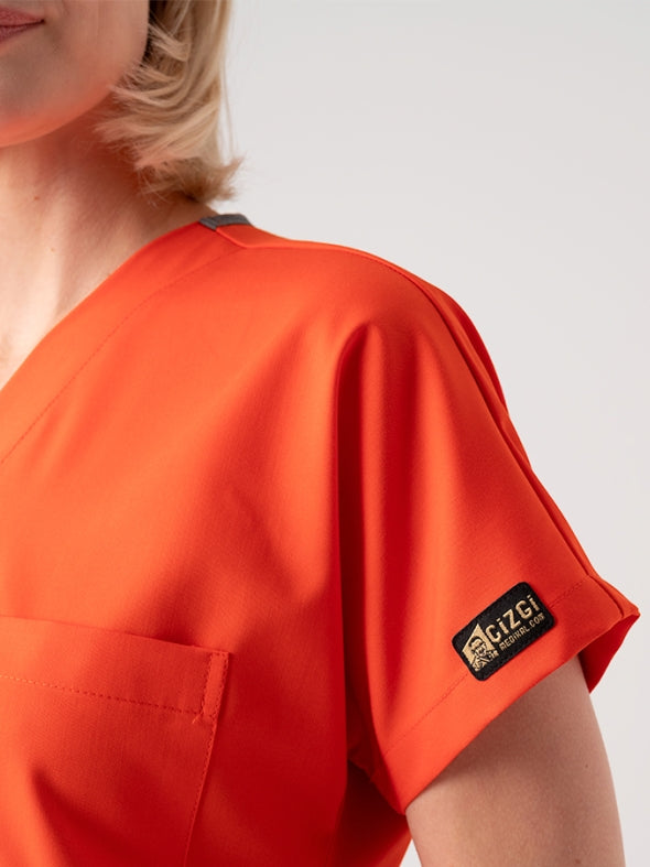 ნარინჯისფერი Dr. Grey-ს სამედიცინო კოსტიუმი (ქირურგიული) ექიმებისა და ექთნებისთვის, საუკეთესო ლიკრას ქსოვილი