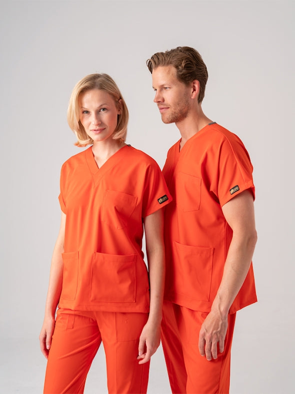 ნარინჯისფერი Dr. Grey-ს სამედიცინო კოსტიუმი (ქირურგიული) ექიმებისა და ექთნებისთვის, საუკეთესო ლიკრას ქსოვილი