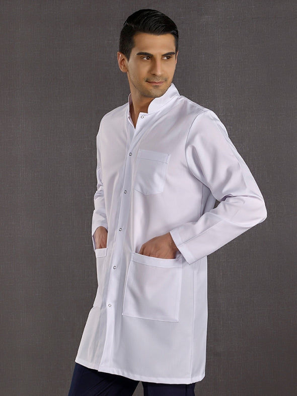 თეთრი მამაკაცის სამედიცინო ხალათი, ალპაკას ქსოვილი, "ჯაჯის" საყელოთი