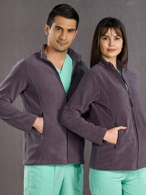 ნაცრისფერი ექიმის/ექთნის სამედიცინო ფლისის ქურთუკი, ფლისის ქსოვილი