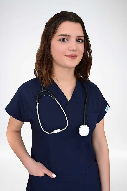 მუქი ლურჯი ელასტიური ქსოვილის უნისექს ქირურგიული სკრაბები