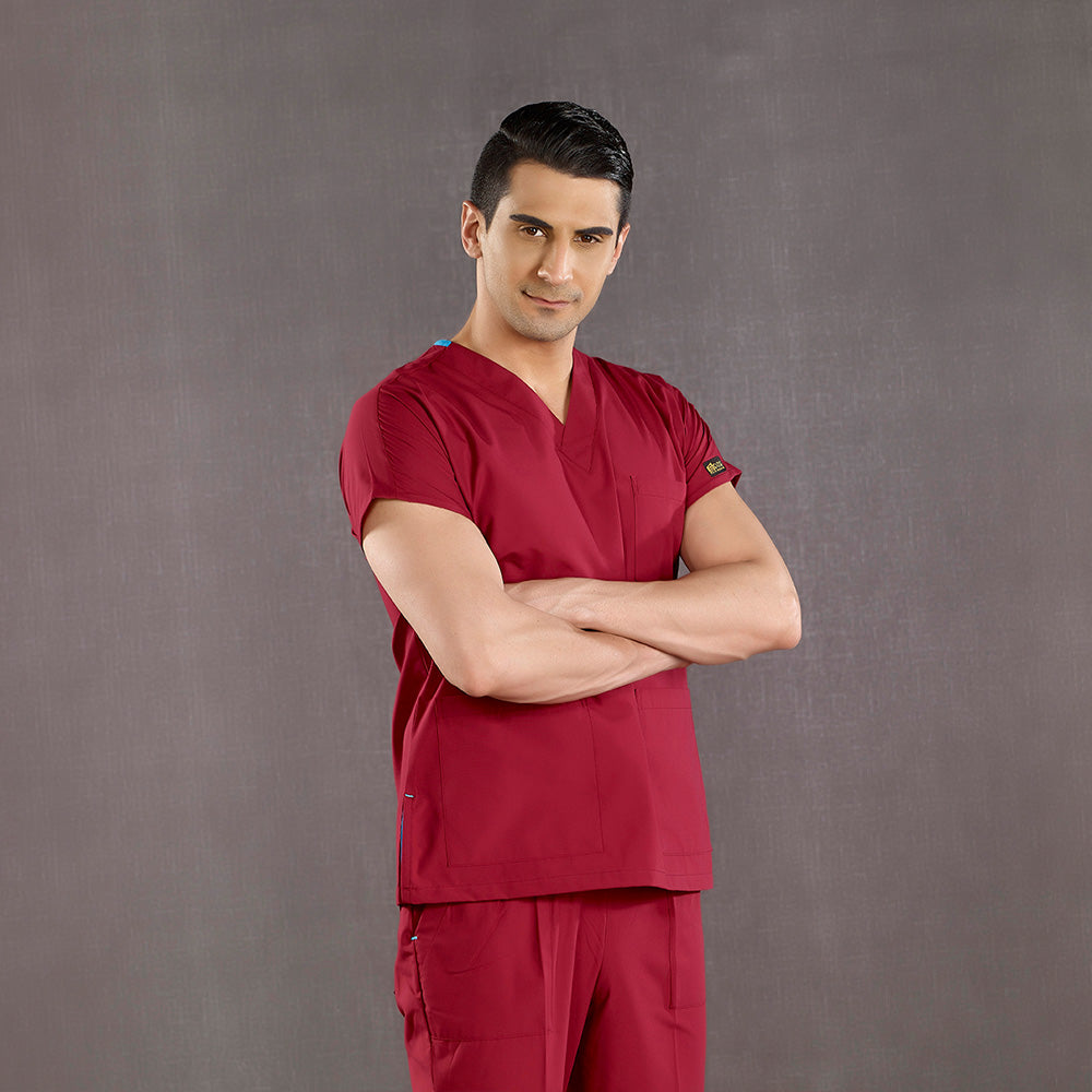 ბორდოს ფერის სამედიცინო სკრაბი. უნისექსი ექიმებისთვის და ექთნებისთვის.მედ. პერსონალისთვის