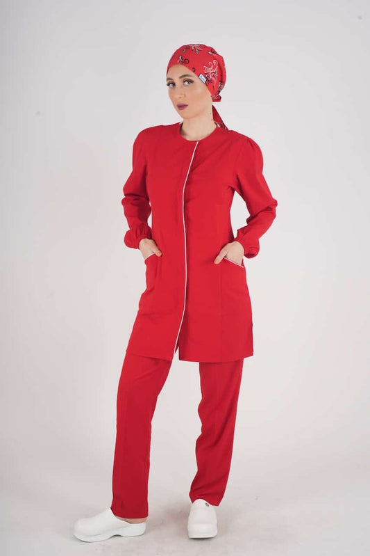 წითელი რბილი ლიკრას სამედიცინო კომპლექტი ექთნისთვის/ექიმისთვის