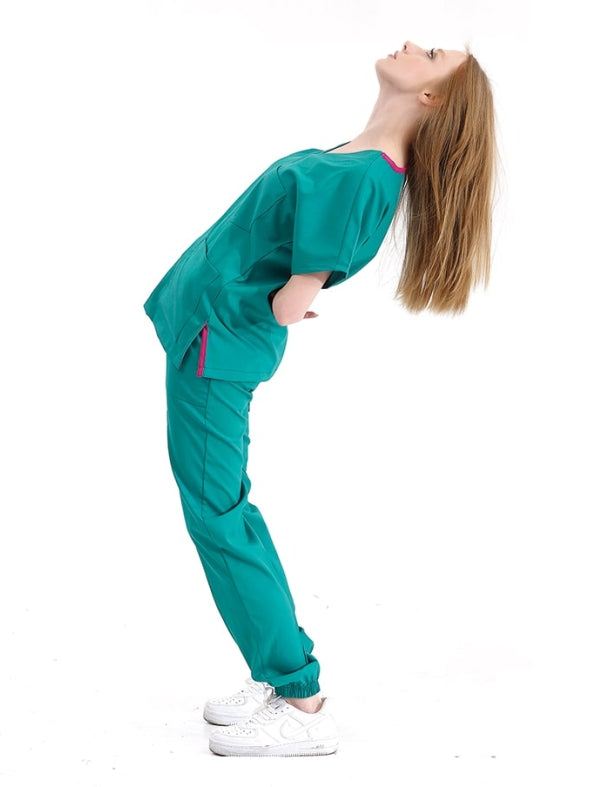 ქირურგიული მწვანე ექიმის, ექთნის სამედიცინო სკრაბების ნაკრები, ლუქს ლიკრას ქსოვილი