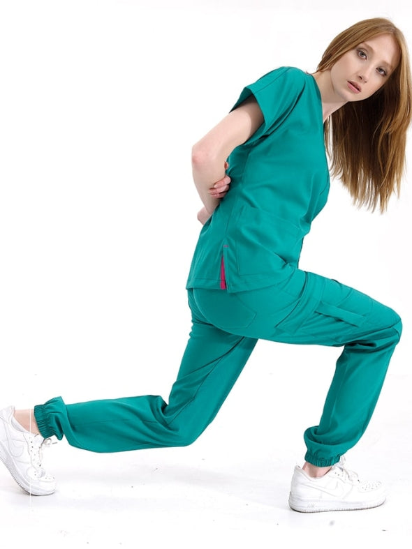 ქირურგიული მწვანე ექიმის, ექთნის სამედიცინო სკრაბების ნაკრები, ლუქს ლიკრას ქსოვილი