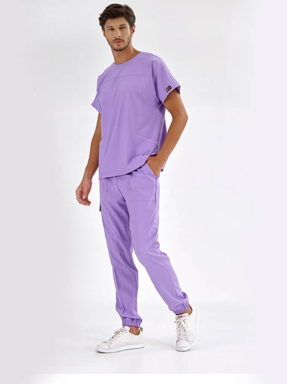 იასამნისფერი ჯოგერის, ექიმის, ექთნის სამედიცინო სკრაბების ლუქს ნაკრები, ლიკრას ქსოვილი