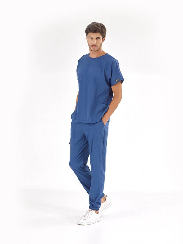 ლურჯი  სამედიცინო კომპლექტი ექიმისთვის, ექთნისთვის, ლუქს ლიკრას ქსოვილისგან