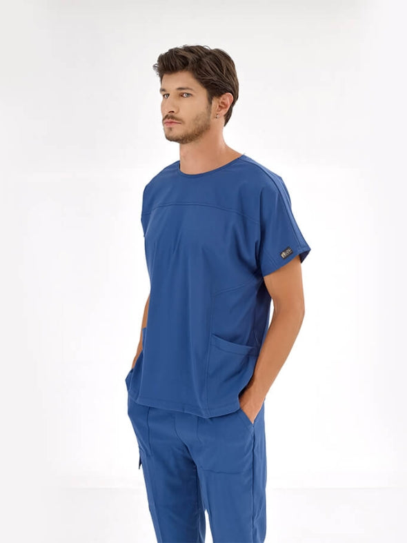 ლურჯი  სამედიცინო კომპლექტი ექიმისთვის, ექთნისთვის, ლუქს ლიკრას ქსოვილისგან