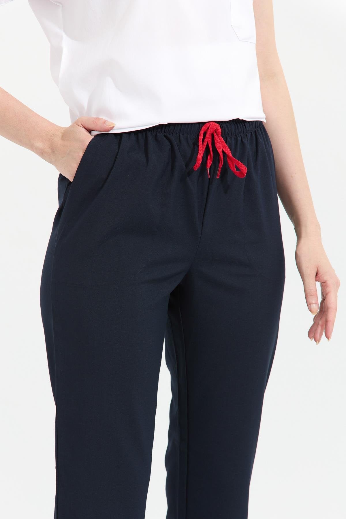 ლიკრის ექიმის/ექთნის უნიფორმის ნაკრები, თეთრი, მუქი ლურჯი