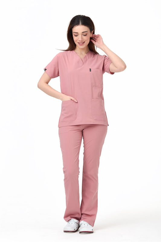 ბრინჯაოსფერი ვარდისფერი. ალპაკა. სამედიცინო სკრაბი. უნისექსი ექიმებისთვის და ექთნებისთვის.მედ. პერსონალისთვის