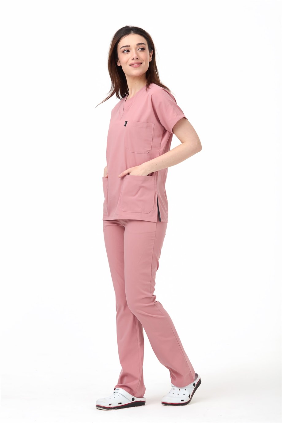 ბრინჯაოსფერი ვარდისფერი. ალპაკა. სამედიცინო სკრაბი. უნისექსი ექიმებისთვის და ექთნებისთვის.მედ. პერსონალისთვის